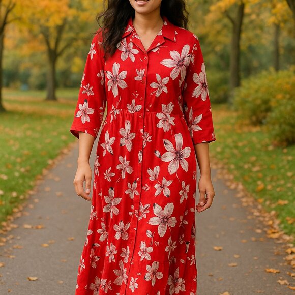 NWT Woman Within Red & White Floral Maxi Dress 16W Plus Size Cottagecore - Picture 1 of 14